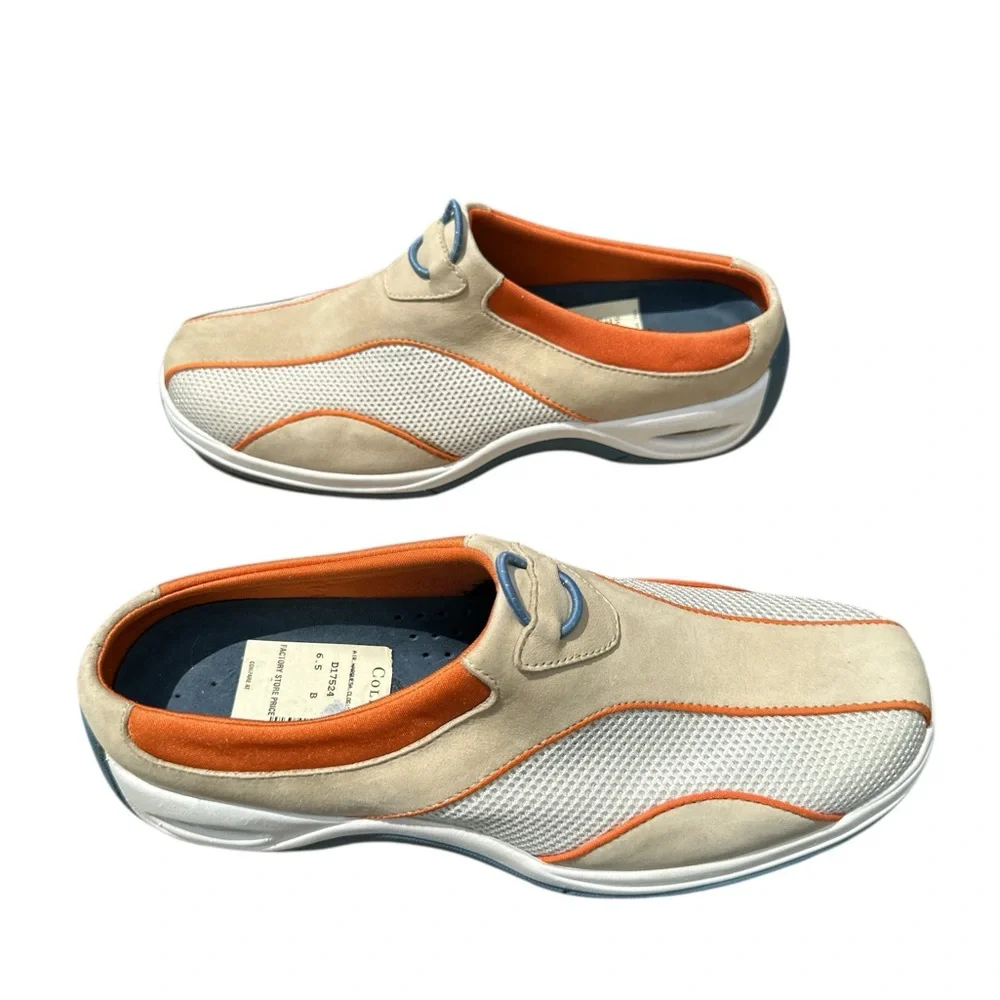 COLE HAAN Nike Air‎ Comfort Slip Ons Mule Orange/Tan/Ivory Womens Size 6.5